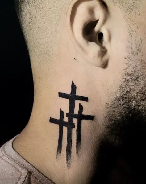 Three Calvary Cross Neck Tattoo