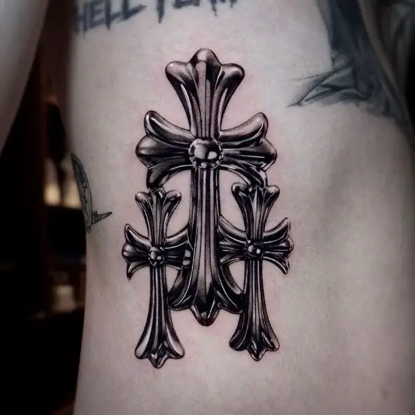 Three Celtic Cross Tattoo with Diamond Stud