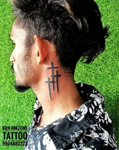 Three Cross Neck Tattoo