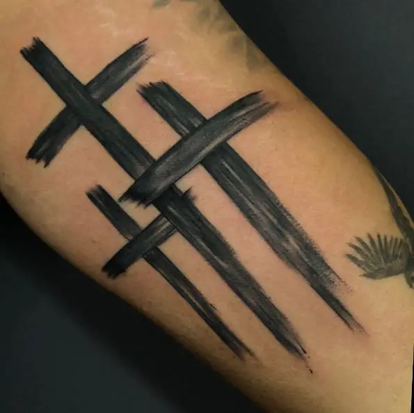 Paint Brush Three Cross Forearm Tattoo