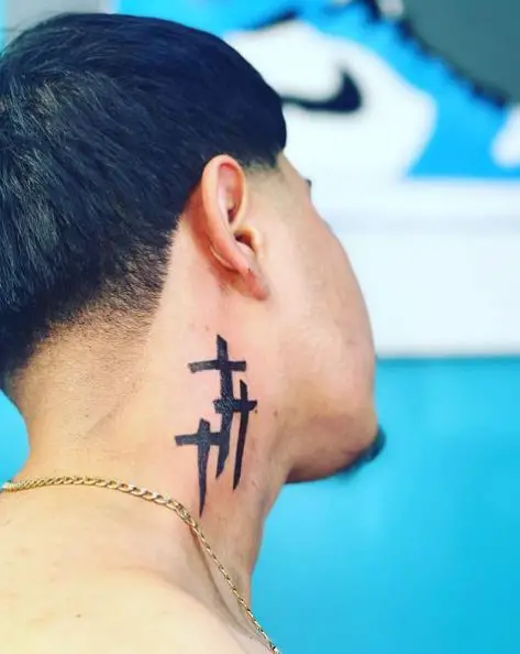 Three Cross Tattoo on the Side Neck