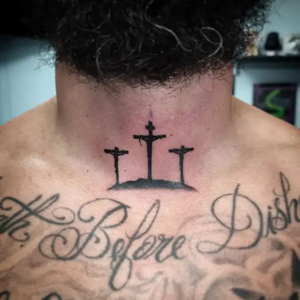 Three Crucifix Cross Neck Tattoo