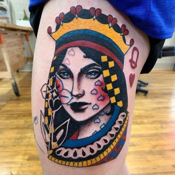 Traditional Queen of Hearts Tattoo Piece