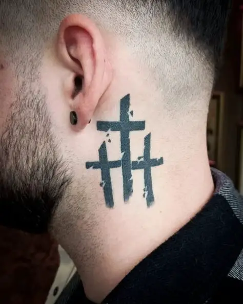 Traditional Three Cross Neck Tattoo