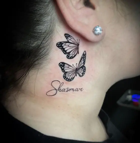 Twin Butterflies with a Name Tattoo