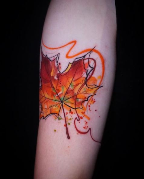 Water colored Single Maple Leaf Tattoo