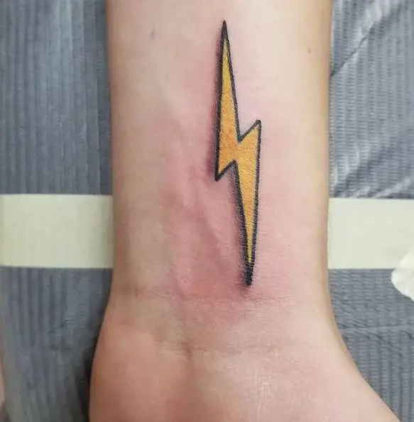 Yellow Lightning Bolt Ankle Tattoo