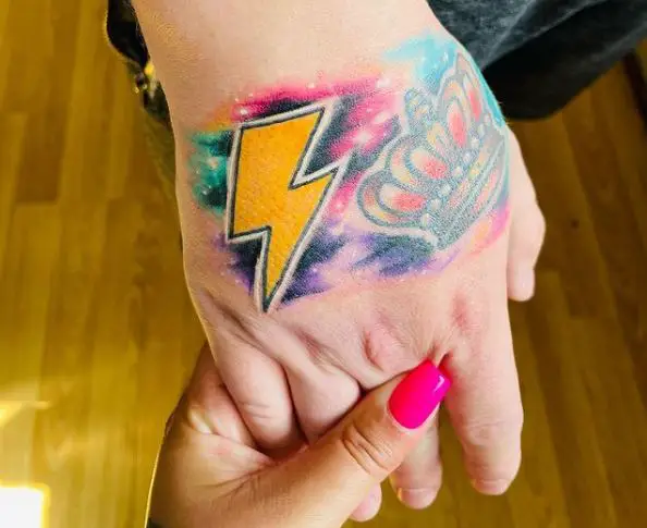Yellow Lightning Bolt Tattoo with Space Theme