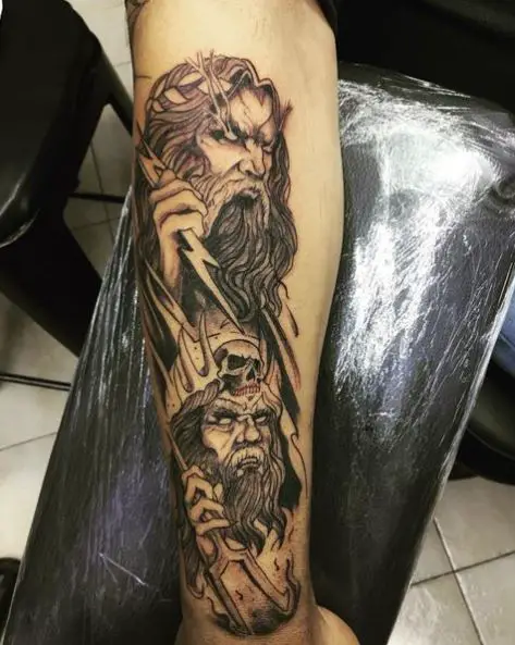 Zeus and Lightning Bolts Forearm Tattoo