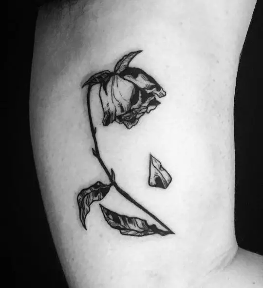 Dead Rose with Falling Petal Biceps Tattoo