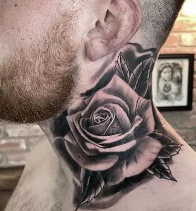 Bloomed Rose Flower Neck Tattoo