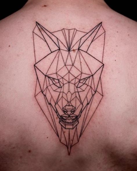 Geometric Wolf Back Tattoo