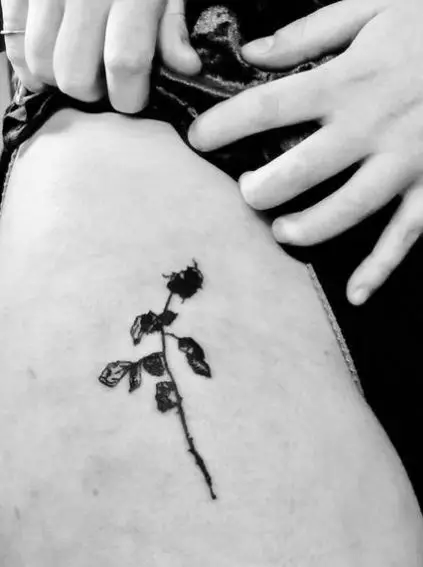 Black Dead Rose Thigh Tattoo