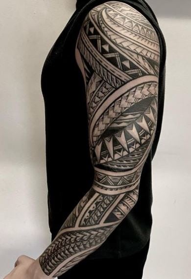 Samoan Symbols Full Arm Sleeve Tattoo