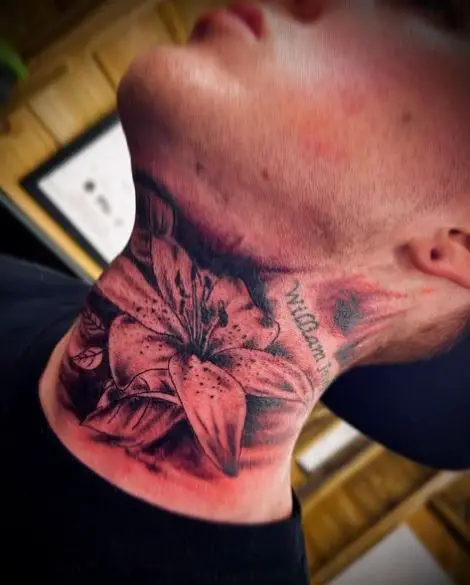 Red Flower Neck Tattoo
