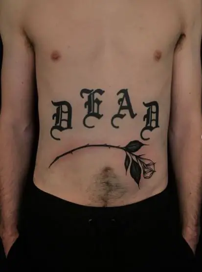 Dead and Black Dead Rose Stomach Tattoo