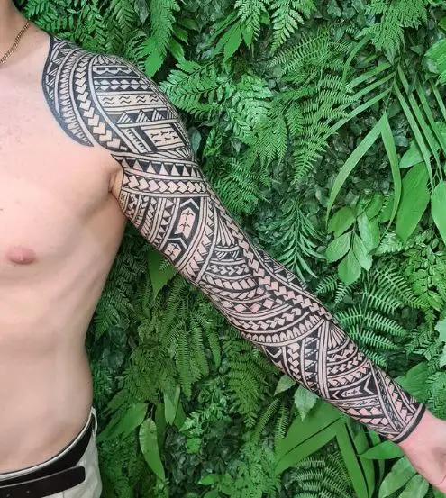Samoan Symbols Shoulder and Arm Sleeve Tattoo