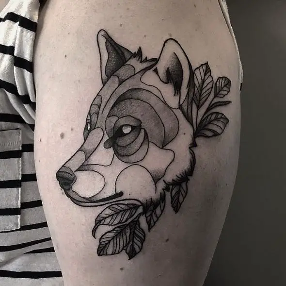 Leaves and Wolf Arm Tattoo