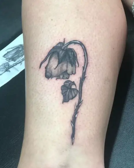 Dead Rose with Thorns Calf Muscle Tattoo
