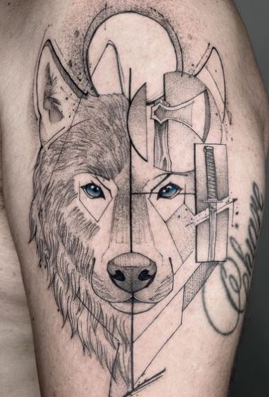 Katana and Wolf Arm Tattoo