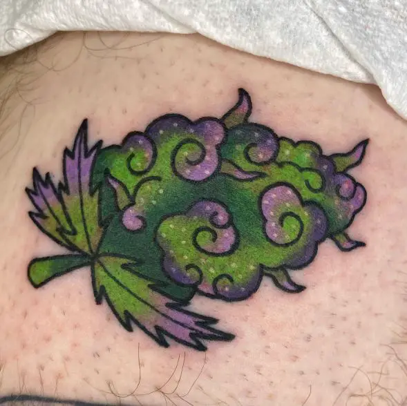 Traditional Colorful Weed Bud Tattoo