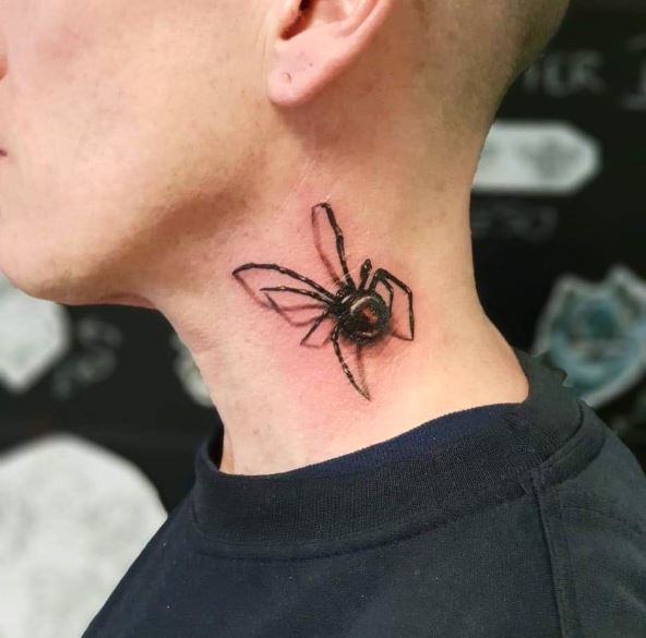 3D Black Spider Neck Tattoo