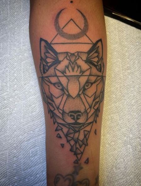 Half Moon and Geometric Wolf Arm Tattoo