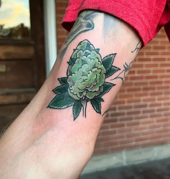 Colored Weed Plant Biceps Tattoo