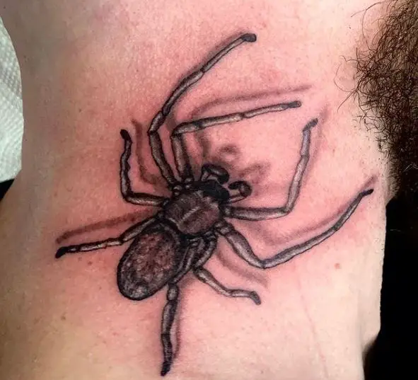 Black and White Spider Neck Tattoo