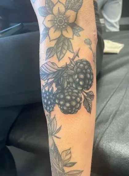 Flower and Blackberries Forearm Tattoo