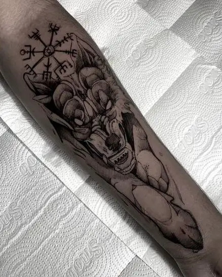 Angry Running Wolf Arm Tattoo