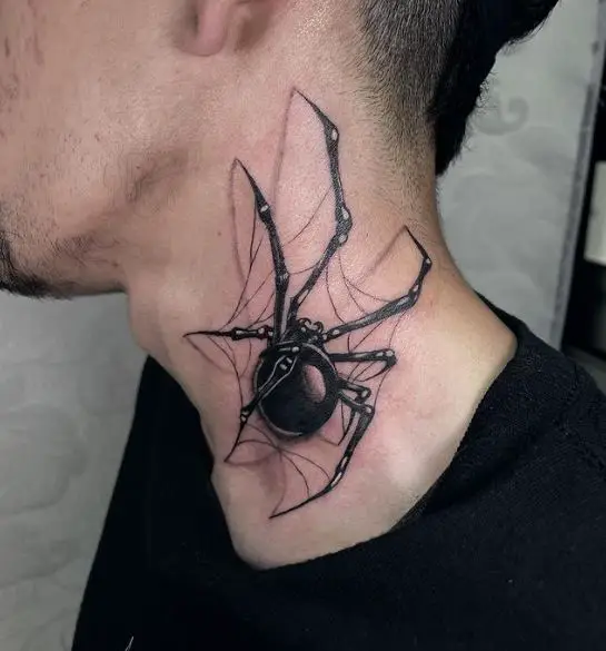 3D Spider Net and Spider Neck Tattoo