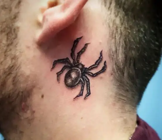 Black and Grey Spider Neck Tattoo