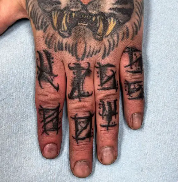 Bold Black Letters Knuckles Tattoo