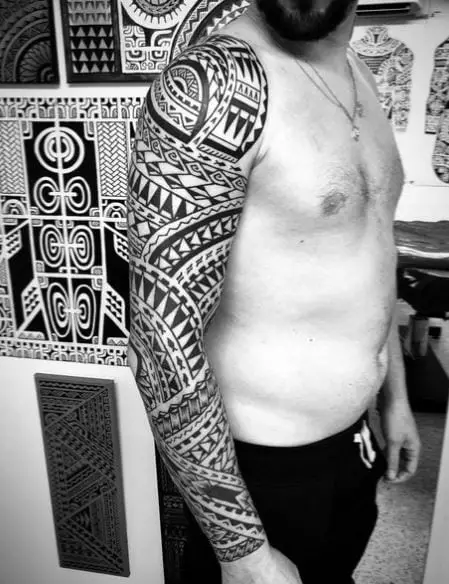 Samoan Tribal Arm Sleeve Tattoo