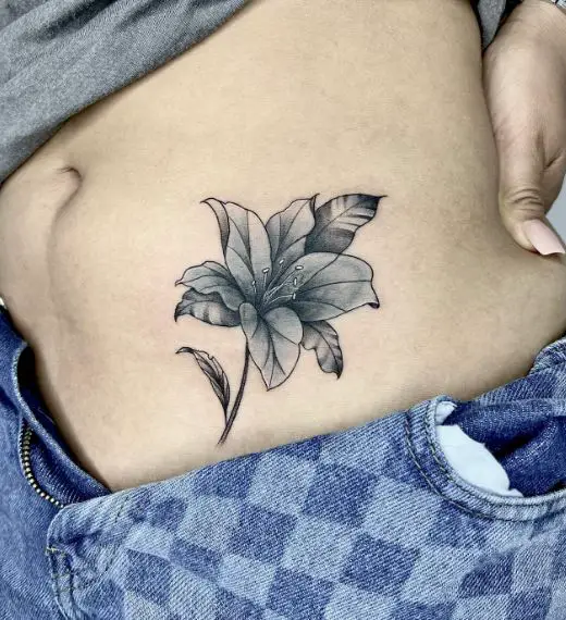 Black and Grey Flower Belly Tattoo