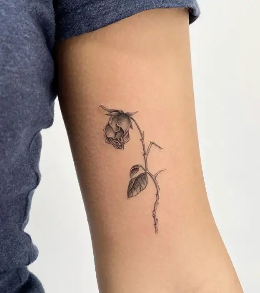 Small Dead Rose with Thorns Arm Tattoo