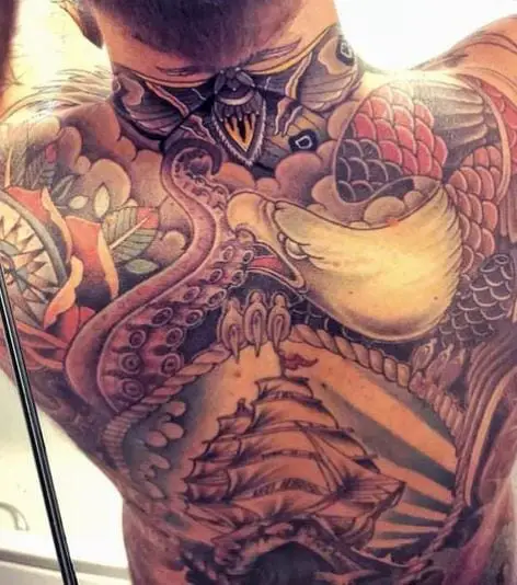 Colored Moth Neck Tattoo