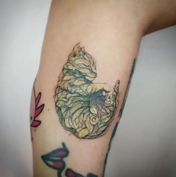 Weed Buds in Cat Shape Arm Tattoo