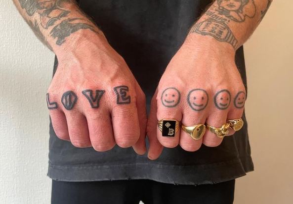 Bold LOVE and Smileys Knuckle Tattoo