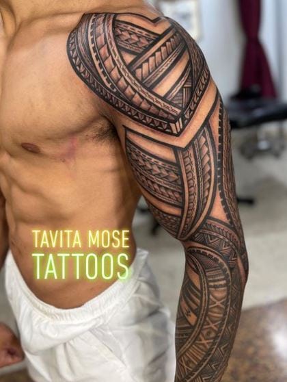 Samoan Tribal Full Arm Sleeve Tattoo