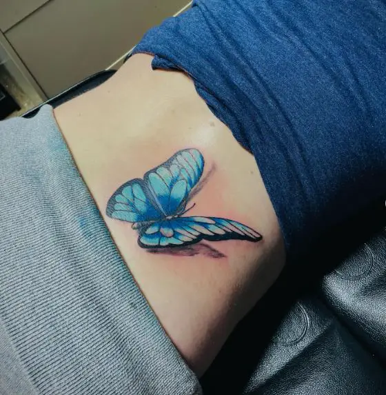 3D Blue Butterfly Belly Tattoo