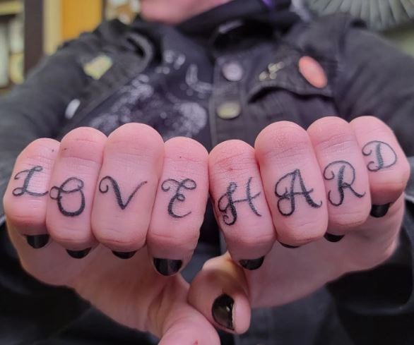 Black LOVE HARD Knuckle Tattoo