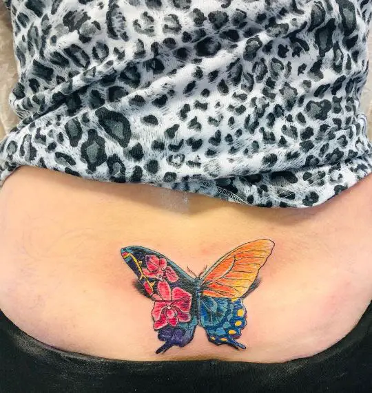 3D Colorful Butterfly Back Tattoo
