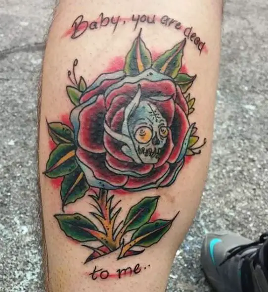 Colorful Dead Rose with Message Arm Tattoo
