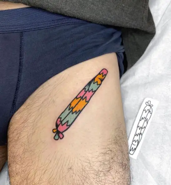 Colorful Joint Thigh Tattoo