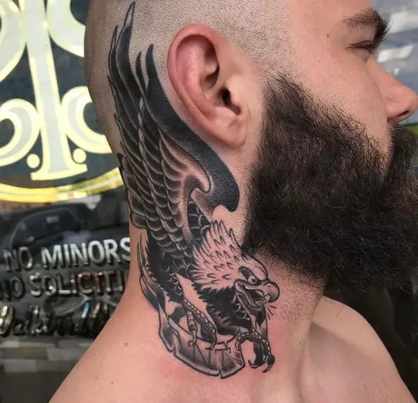 Eagle with Banner in Claws Neck Tattoo