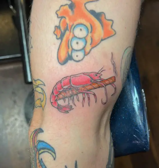Shrimp and Joint Thigh Tattoo