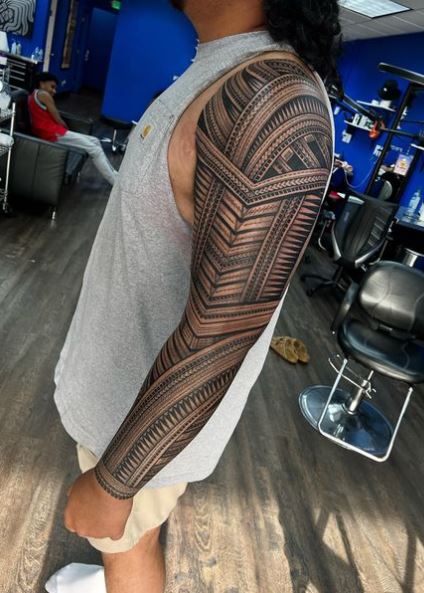 Samoan Tribal Full Arm Sleeve Tattoo