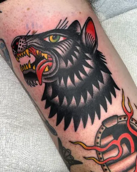 Wolf with Green Eyes Arm Tattoo